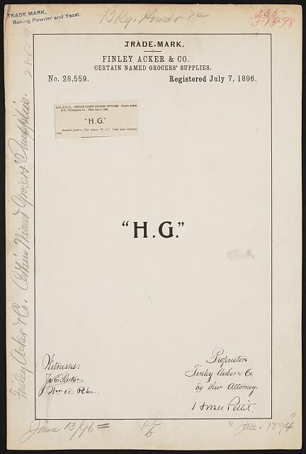 Finley Acker & Co. for H.G. brand Certain named Grocers' Supplies