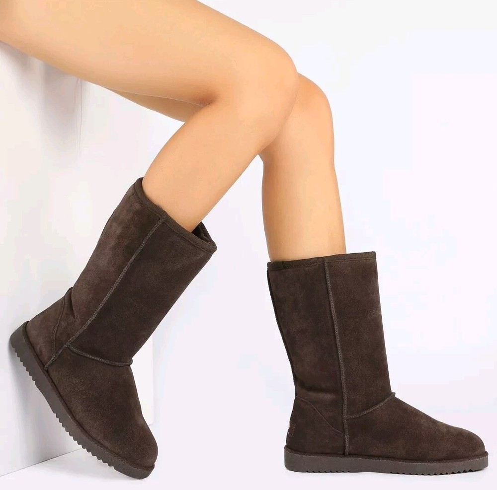 NEW Dream Pairs Brown Suede Sherpa-Lined Women's High Boots Size 8