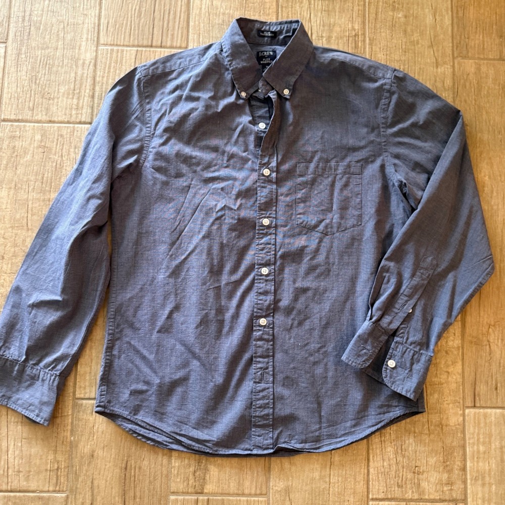 J.Crew Mens Flex Washed Slim Untucked Button Down Shirt Blue Medium Long Sleeve