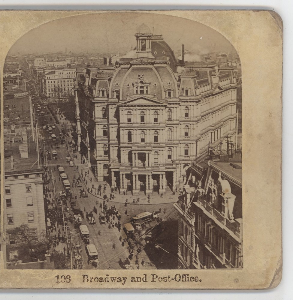 Post Office Broadway New York City Trolleys NY Stereoview c1900