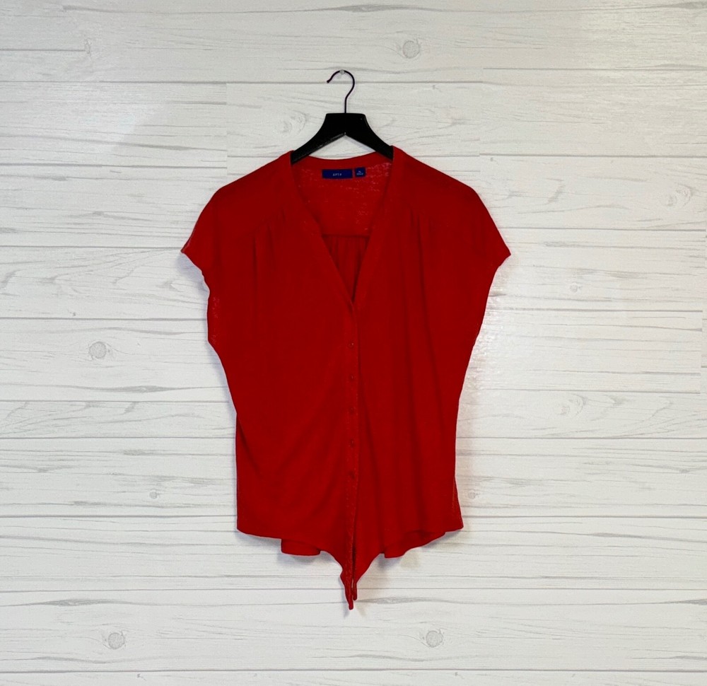 Apt9 top womens size extra large sleeveless button up solid red stretch blouse
