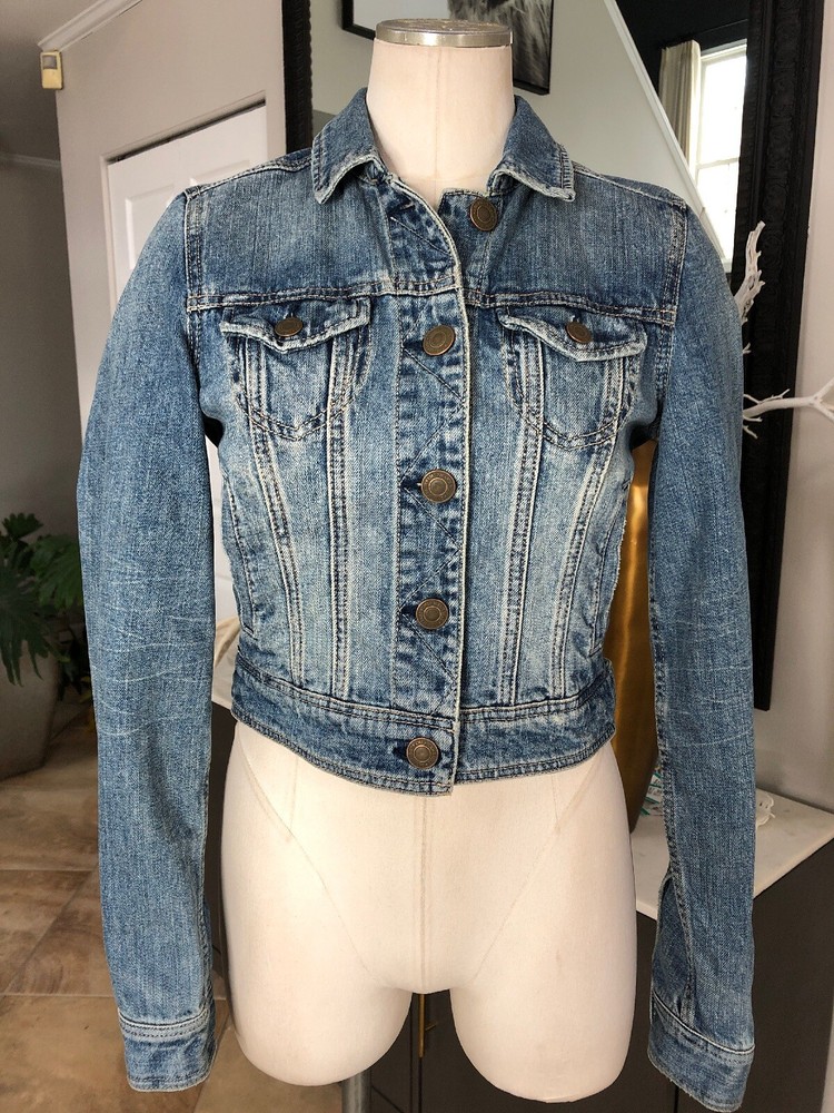 America Eagle Women XS Blue Cotton Denim Button Front Jean Jacket RR