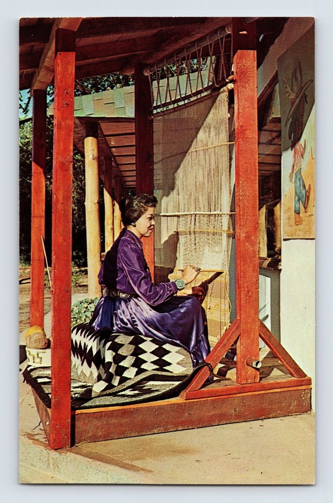Vintage Navajo Weaver Postcard Zion National Park Springdale Utah