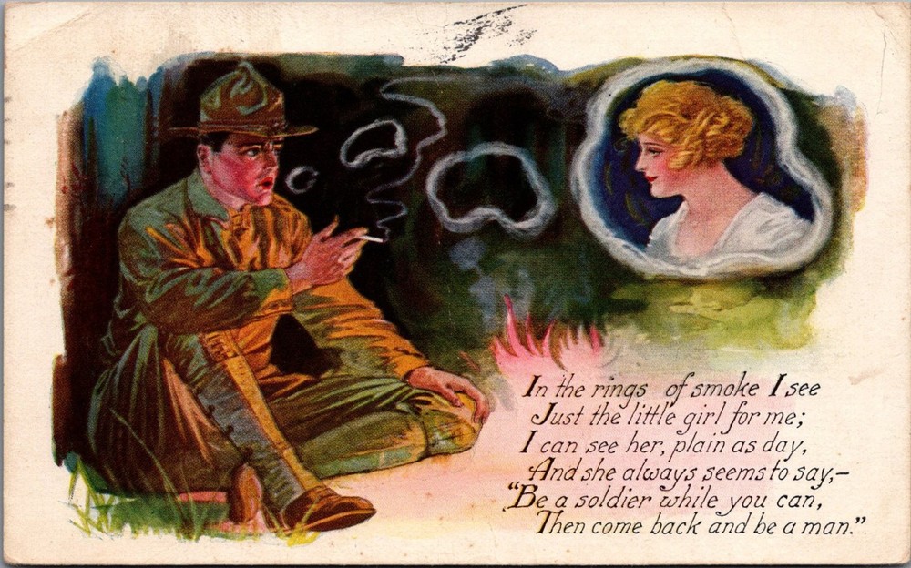 WWI Soldier Smoking Love Poem Postcard 1918 Postmark Hancock Branch WV