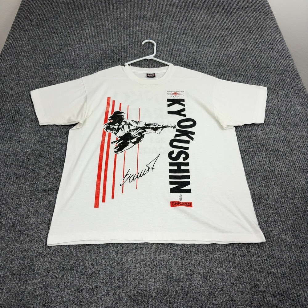 Vintage Kyokushin Karate Fruit of the Loom T Shirt Mens XL White Cotton Blend