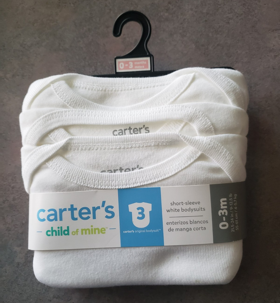 Carter's Child of Mine Baby Short Sleeve White Bodysuit 3-Pack 0-3 months