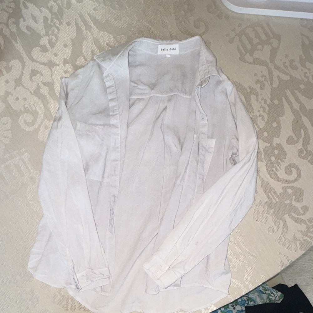 Bella Dahl Women’s White Solid Collared Long Sleeve Button-Down Blouse Size S