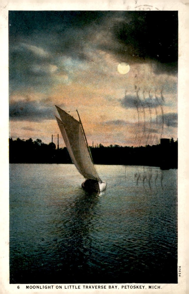 Moonlight on Little Traverse Bay, Petoskey, Mich., 1926 Postcard