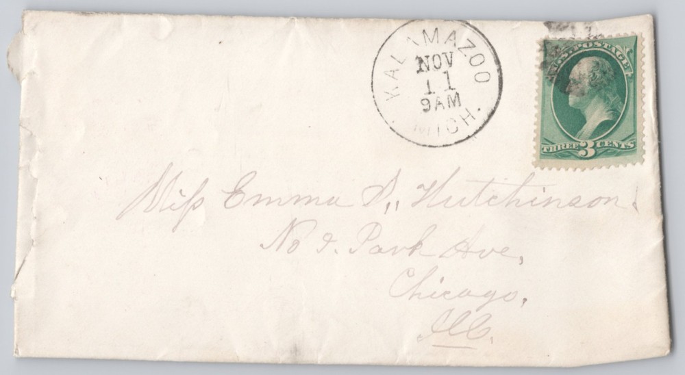 Chicago, IL, Envelope with 2c Green Washington Stamp Nov 11 Carrier Cancel