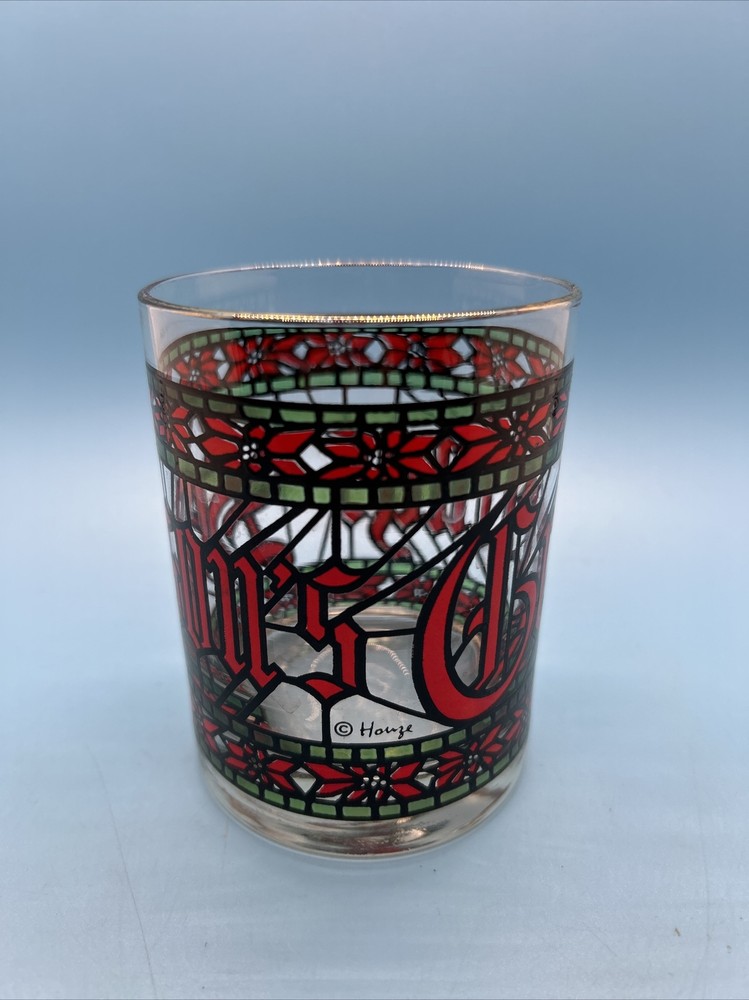 Vintage Houze Stained Glass Seasons Greetings Christmas Glasses Single Tumbler