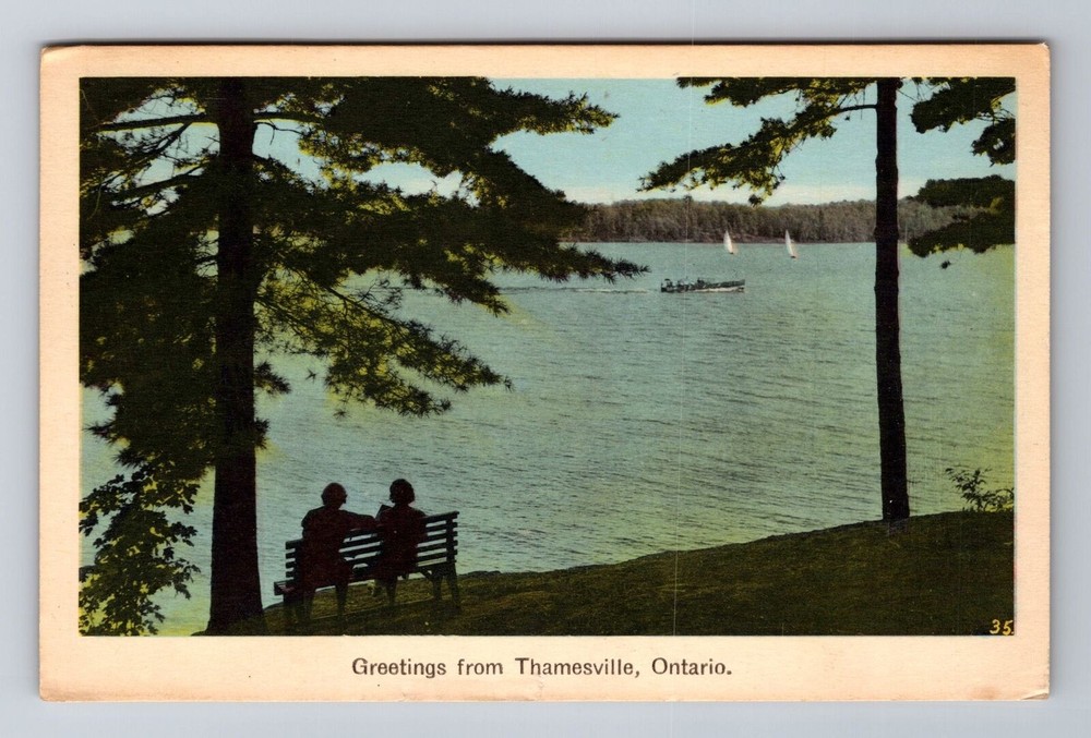 Thamesville-Ontario, General Lake Greetings, Antique Vintage c1939 Postcard