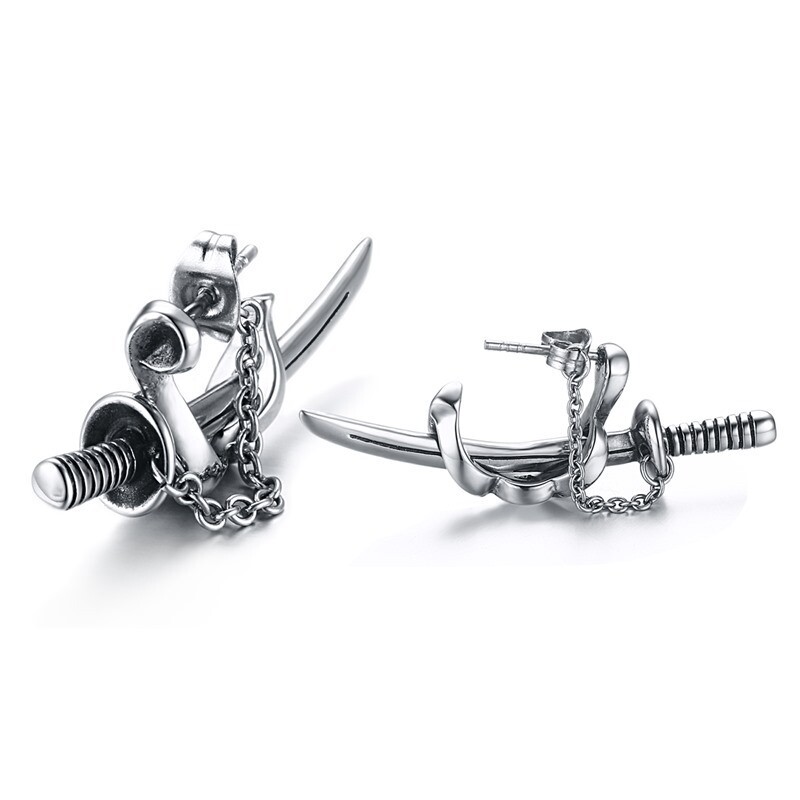 Titanium Steel Personality Punk Fashion Trend Men's Sword Style Earrings A Pair