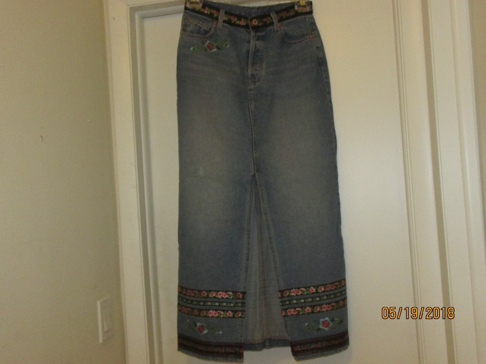ABS Size 10 Floral Denim Maxi Skirt-image