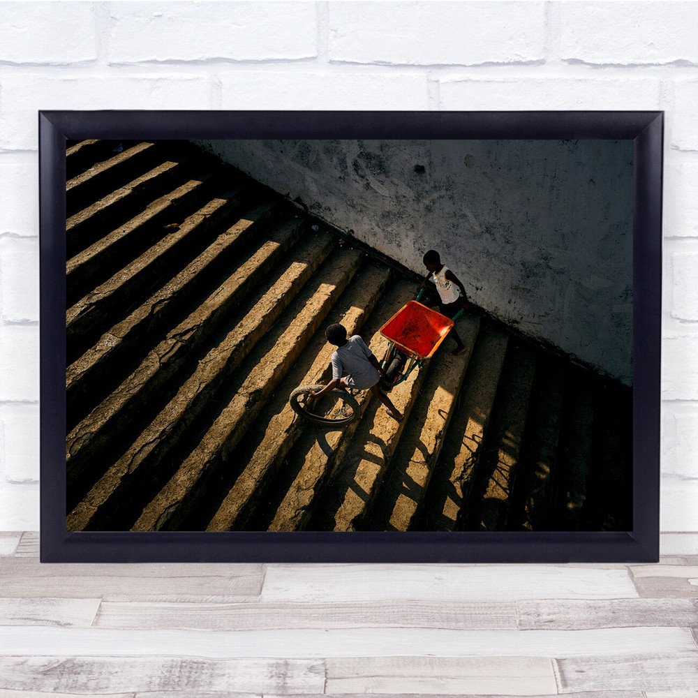 Young Boys Working Grafting Wheelbarrow Wall Art Print