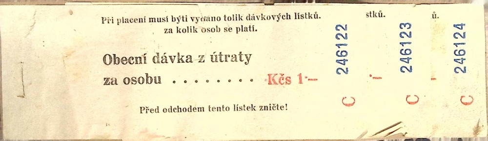Vintage Czech Restaurant Tax Ticket Kcs 1 Food Service Receipt Stub