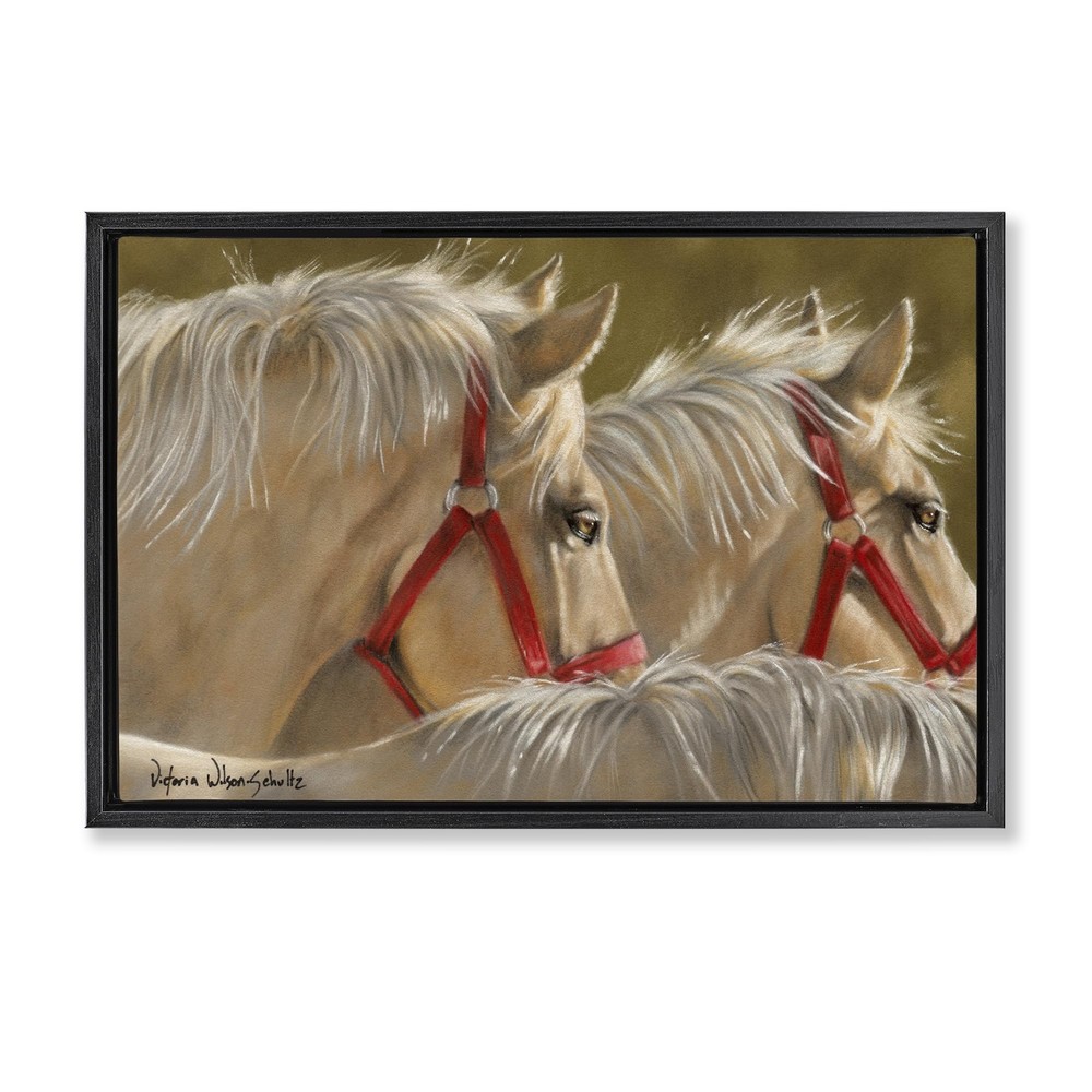 Horses with Red Bridles Framed Floater Canvas Wall Art Design by Victoria Sch...