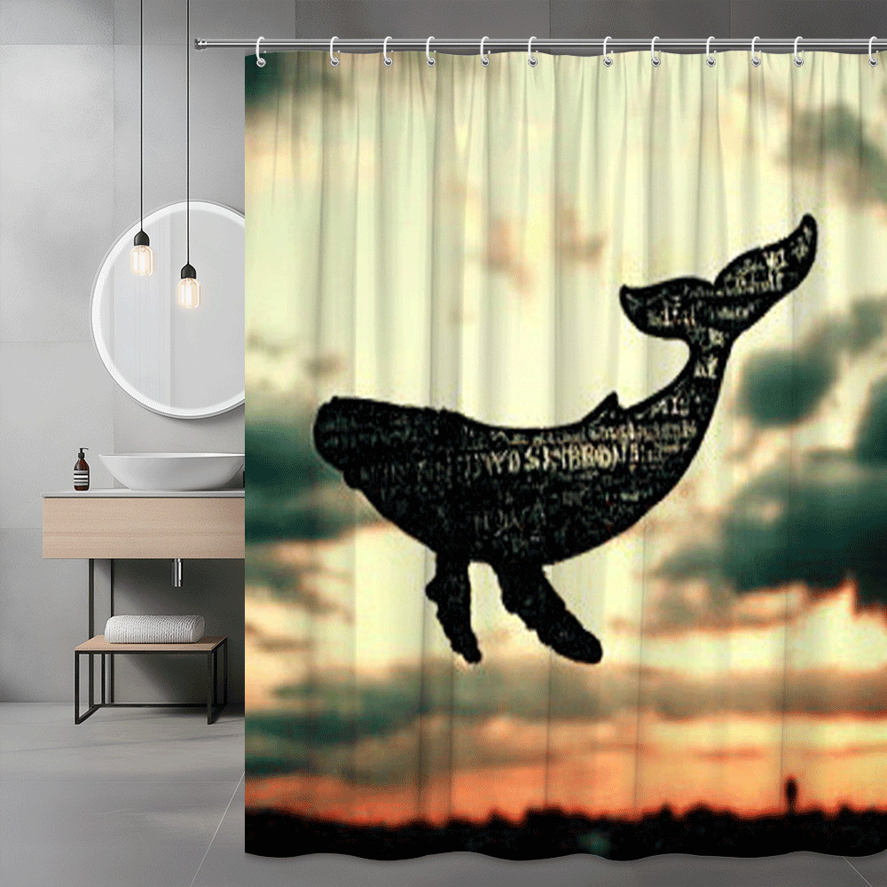 Whale Sunset Shower Curtain, Ocean Animal Graphic Print