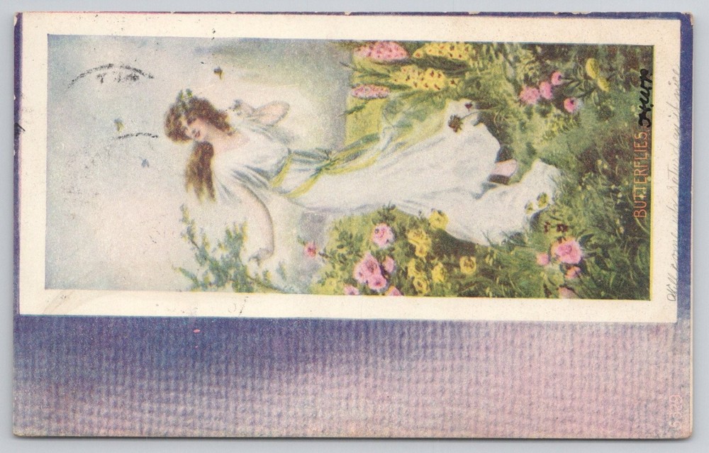 1907 Raphael Tuck BUTTERFLIES Art Nouveau Postcard Bethlehem PA Postmark