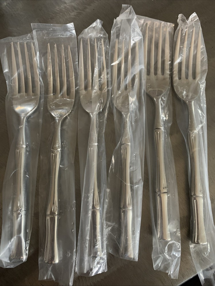 (Lot of 6) NEW Fortessa ROYAL PACIFIC Stainless Bamboo 18/10 Glossy  Dinner Fork