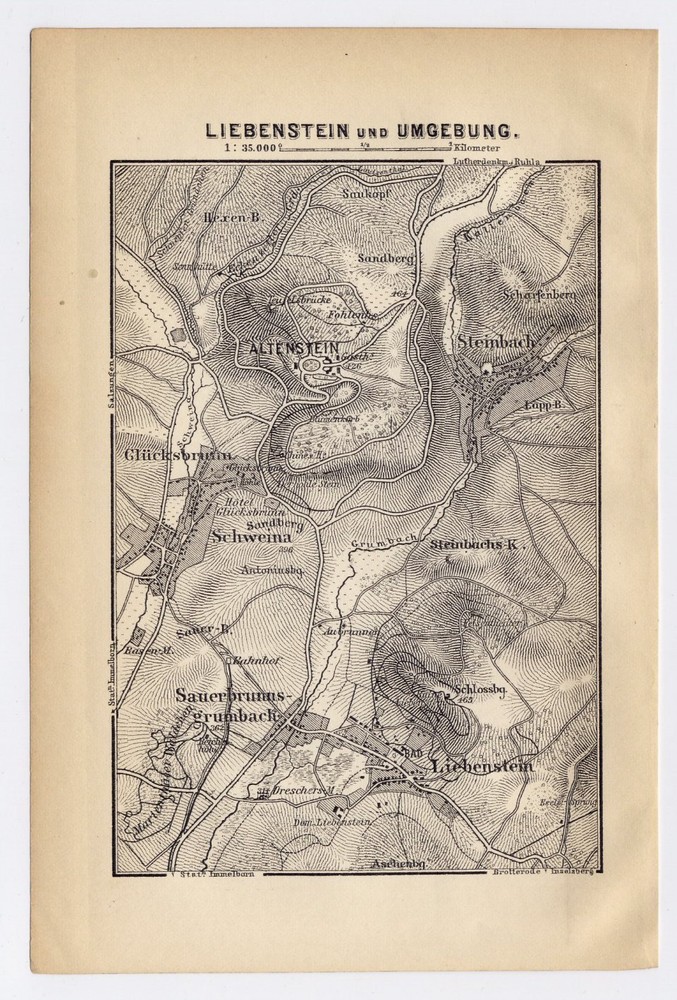 1897 Antique Map Of Vicinity Of Bad Liebenstein Thuringia Thüringen Germany
