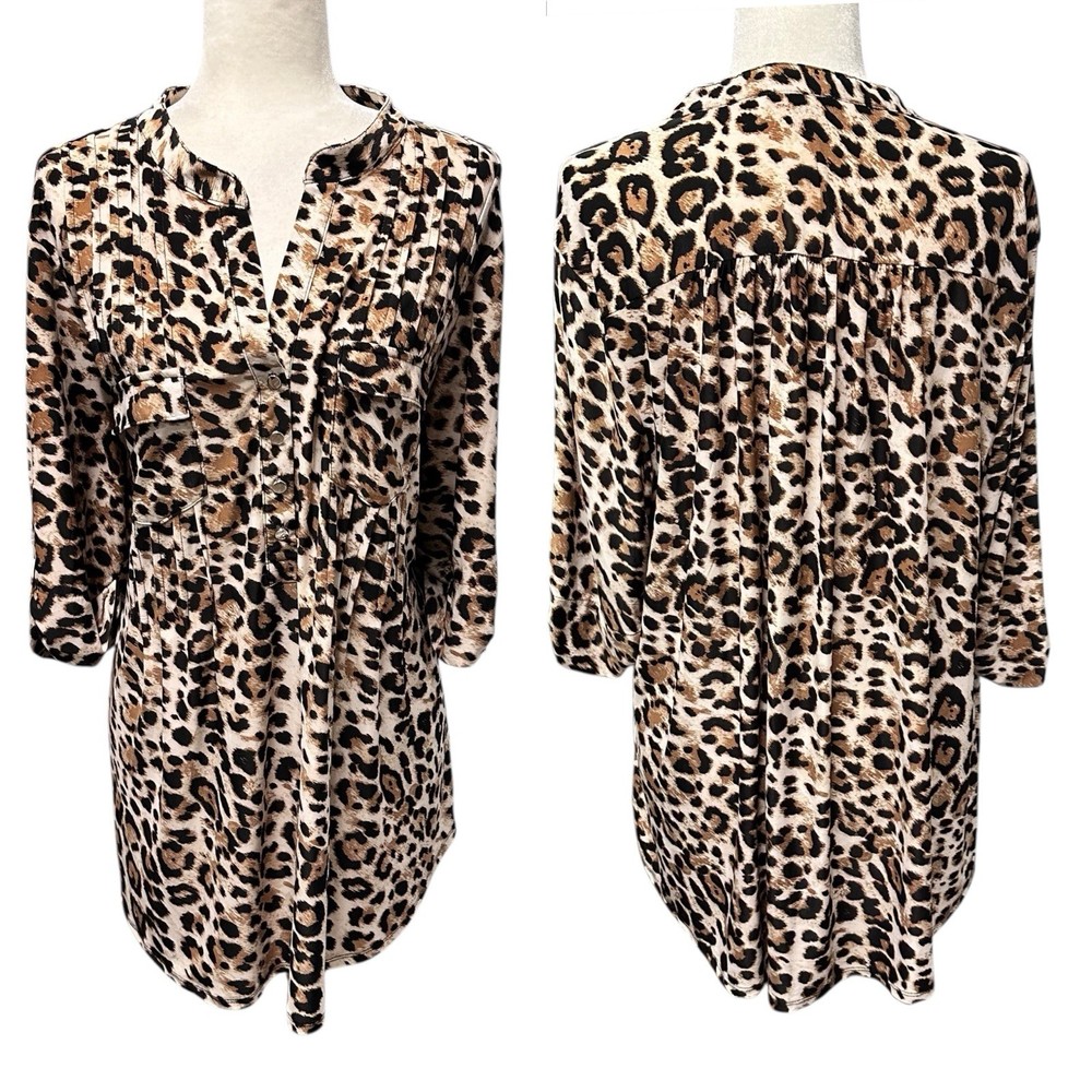 Cocomo Woman Printed Popover Tunic Top 3/4 Roll Tab Sleeves Women’s Plus Sz 3X
