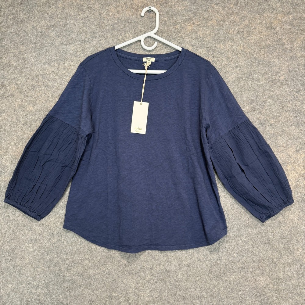 Dylan Gauze Sleeve Tee Top Womens Large Balloon Sleeves Navy Blue Los Angles NEW