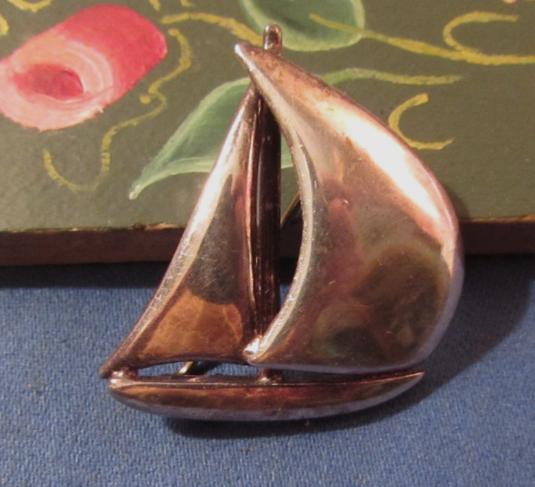 Vintage Nautical Signed Jti Sterling Silver Sail Boat Brooch Pin