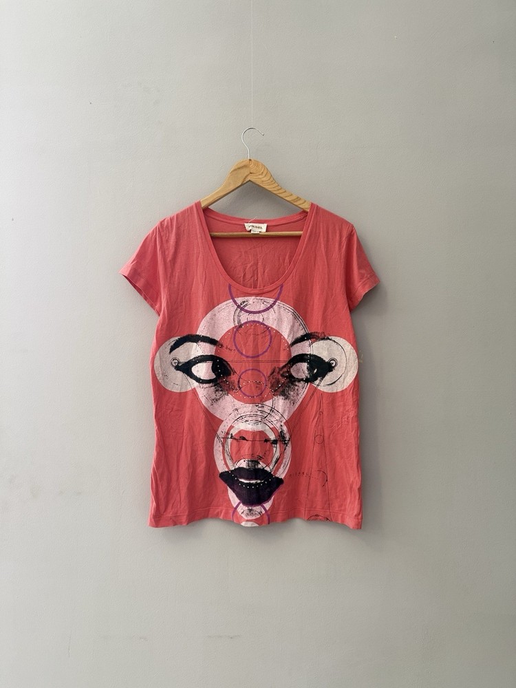 DIESEL Vintage Graphic T-Shirt Women’s Size M Pink Abstract Face Art Y2K Style-image
