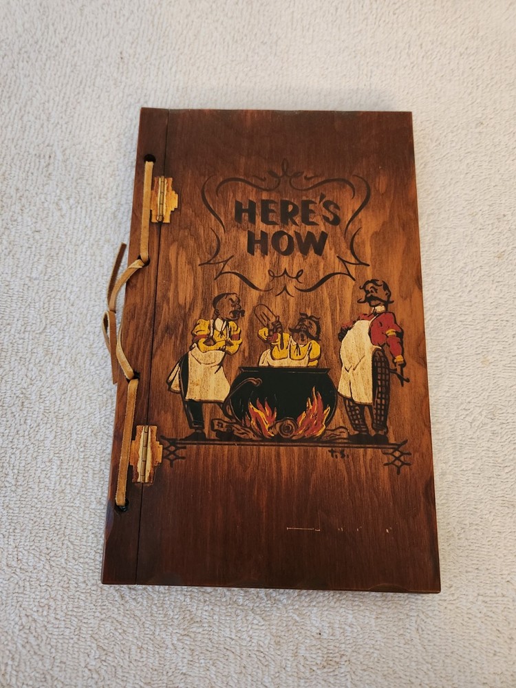 1941 Here’s How Mixed Drinks Cocktail Book Wood Cover Whitfield Vintage ( Nice)