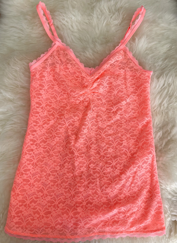 Aerie Neon Peach Pink Lace Camisole Tank Top Size Small