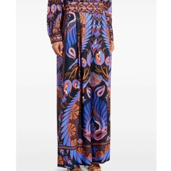 FARM Rio Women's Medium Blue Black Heart Forest Wide Leg Trousers Abstract Chic-image