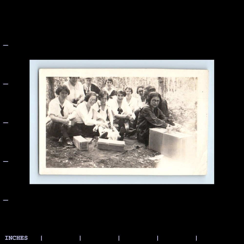 Old Vintage Photo MEN WOMEN PICNIC IN FOREST