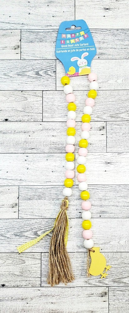 Easter Wood Bead Garland with Tassel Pink Yellow White Baby Chic 28