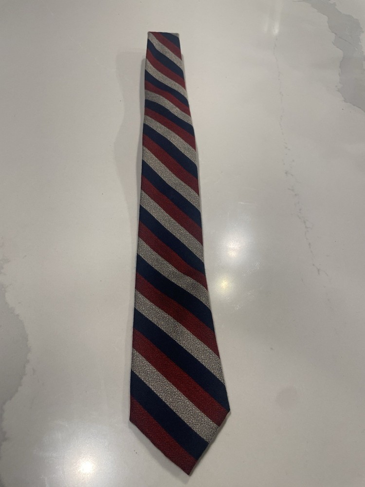 Knottery New York Men’s Neck Tie Red Blue Gray Striped Pointed Classic