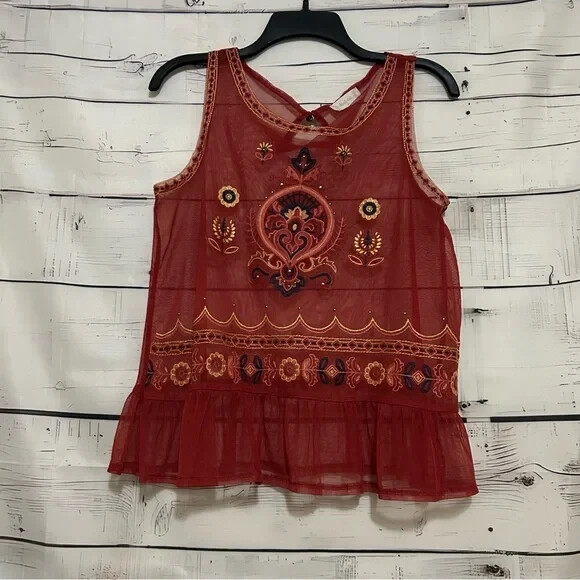 Altar'd State | Women's Sheer Embordered Tank Top Size Medium M