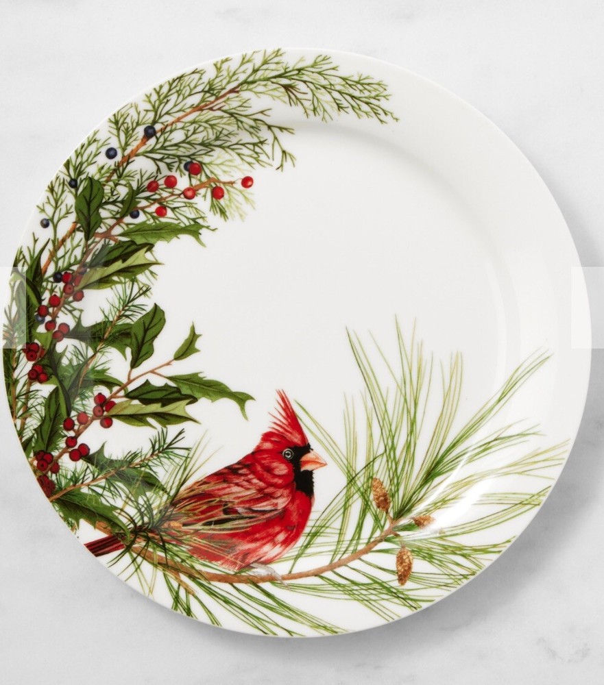 Williams Sonoma Woodland Berry Cardinal Dinner Plates Set of 4 NEW