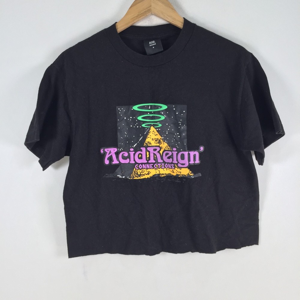 Acid reign womens crop t shirt size M black short sleeve crew neck cotton 095068-image
