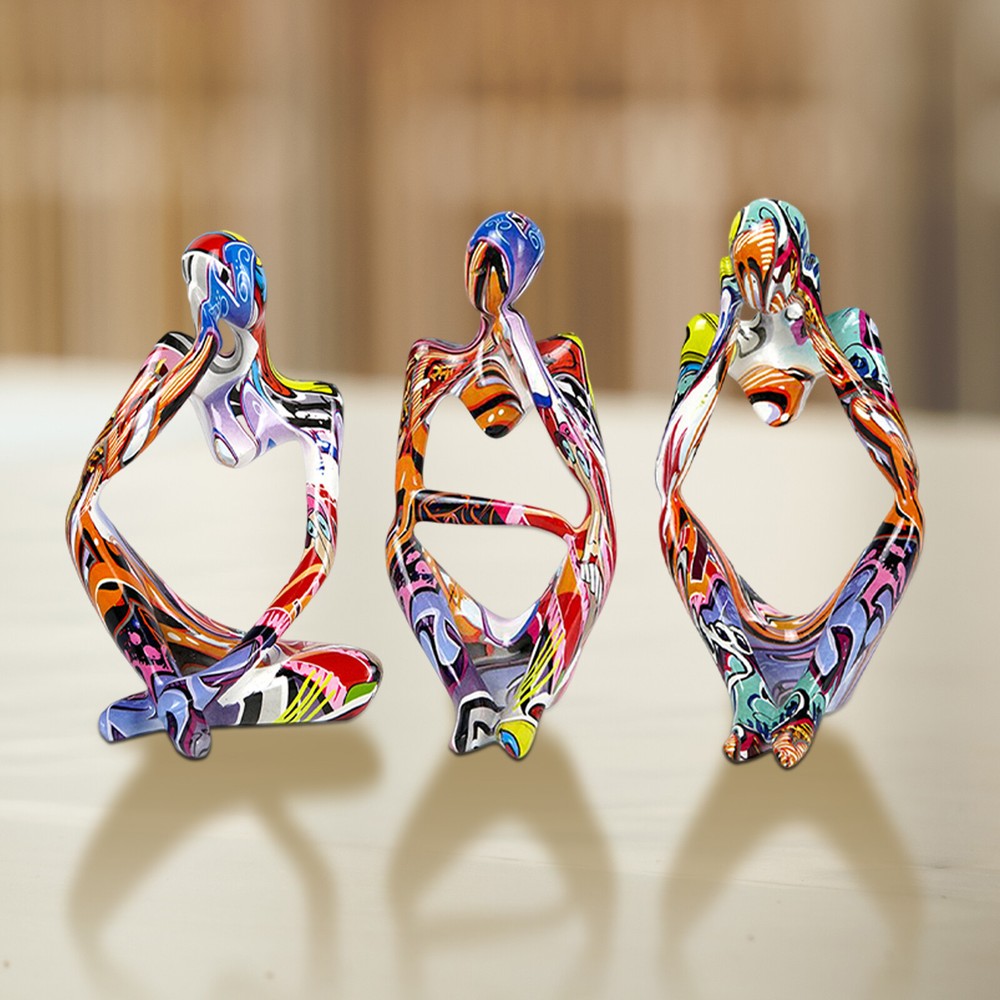 3pcs Abstract Character Figurines Graffiti Resin Mini Home Decor for Living Room-image