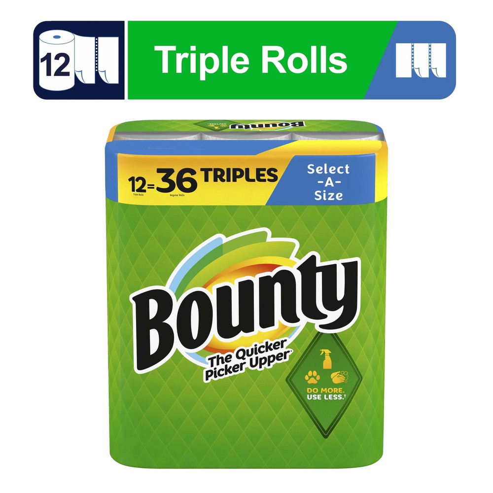 Bounty Select-A-Size Paper Towels 12 Triple Rolls Absorbent & Strong