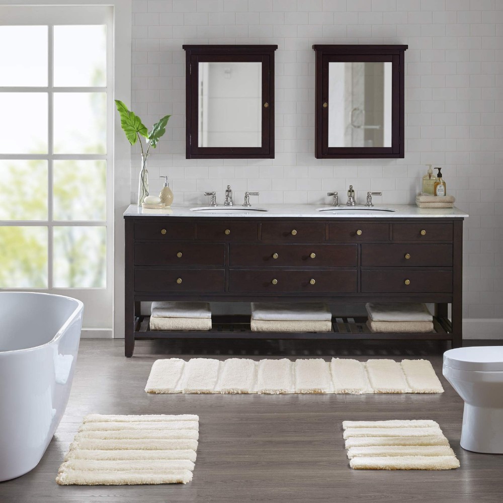 Tufted Pearl Channel Non-Slip Bath Rug 17x24 Soft Absorbent Washable