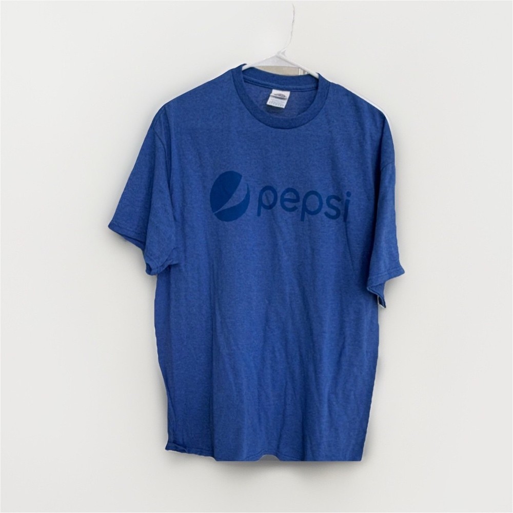Delta Pro Weight Pepsi Graphic Logo Blue Crew Men's T-Shirt L Short Sleeve