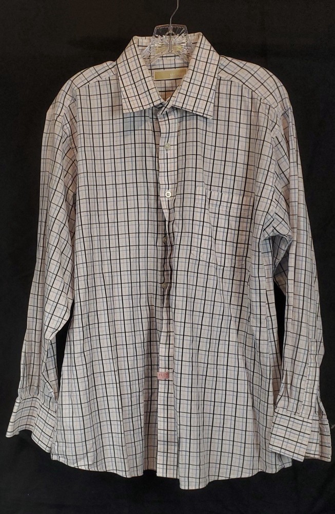 Michael Kors  Men's Plaid Cotton Long Sleeve Button-Up Shirt White Black Red