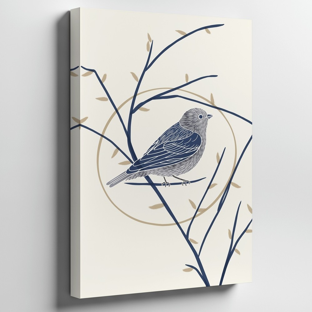 Delicate Illustration Of A Small Bird Perched On A Slender Wall Art Canvas Print
