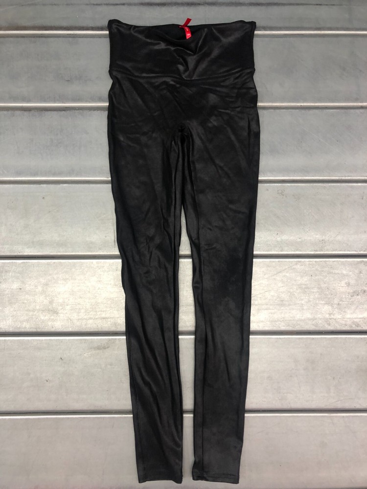 Spanx Leggings Womens Small Black High Waist Faux Leather Compression Workout