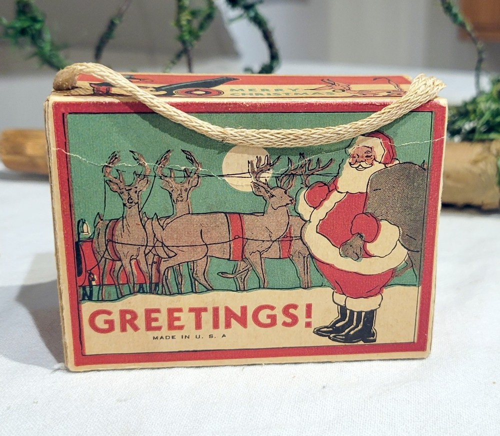 Christmas Candy Box & Ornament, Santa with his Reindeer. USA, 1930s