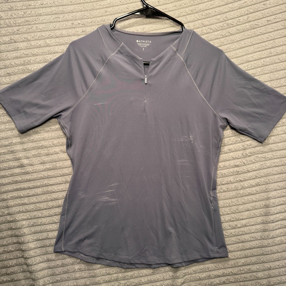 Athleta Shirt Womens Small Gray Sunchaser UPF Tee Zip Short Sleeve Biker Outdoor