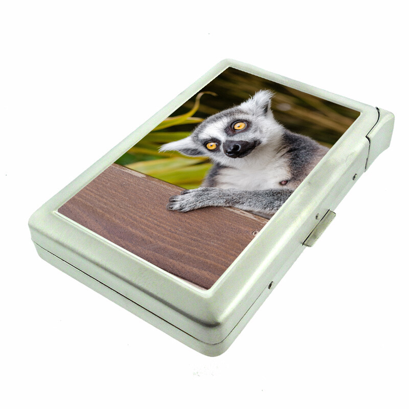 Lemur Em1 100's Size Cigarette Case with Built in Lighter Metal Wallet