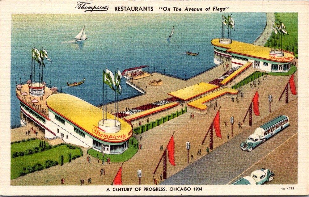 Dr Jim Stamps Postcard Thompsons Restaurants A Century Of Progress Illustrated
