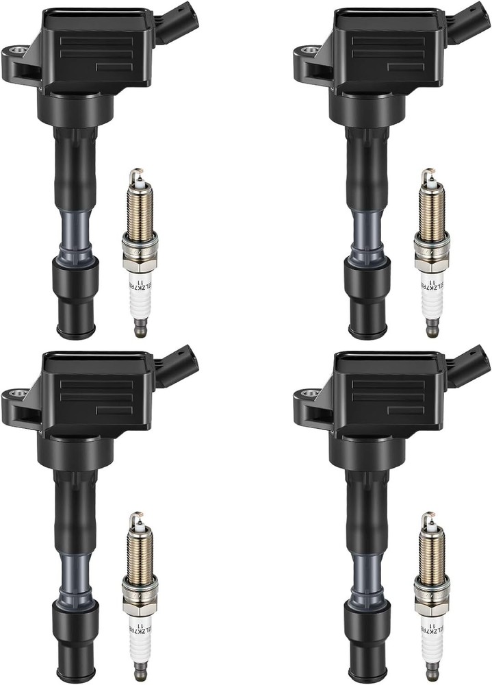 4-Pack Ignition Coil & Spark Plugs Compatible with Hyundai Accent Veloster Kia Rio Soul 1.6L