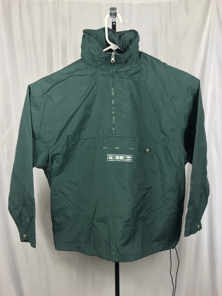 VTG Y2K American Eagle Mens Green 1/2 Zip Anorak Pullover Windbreaker Jacket